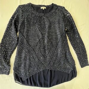 Miracle Black Sequin-Trim Knit Top
